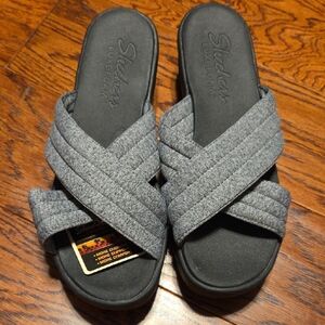 Skechers Charcoal Crisscross Slide Sandals